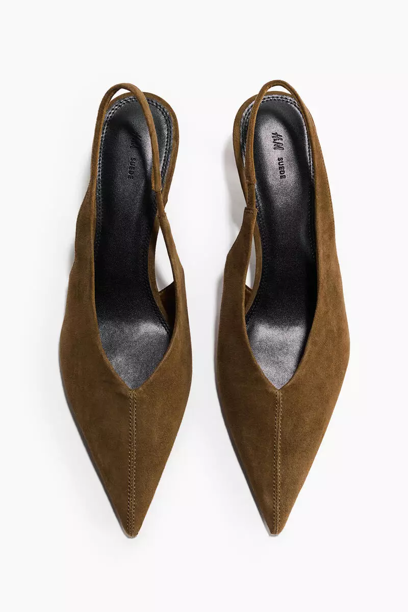Kitten-heeled leather slingbacks