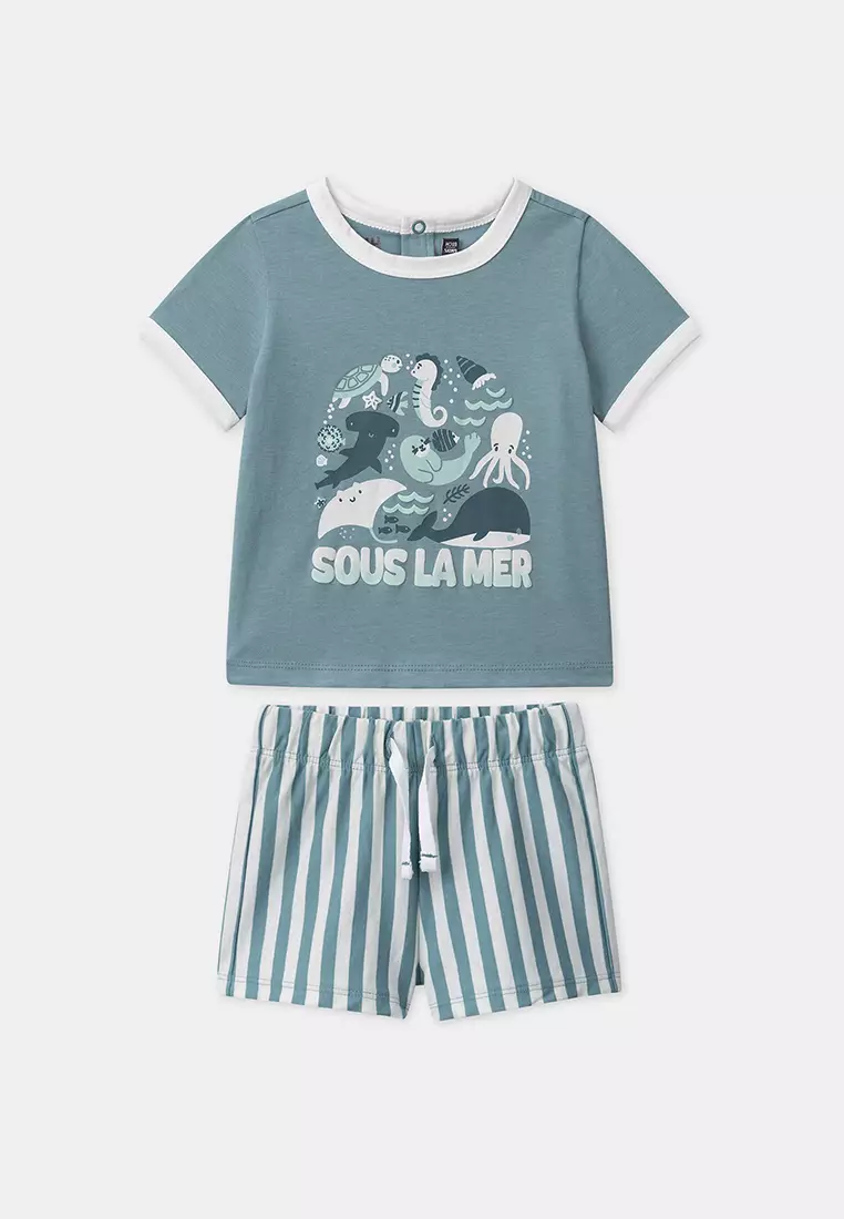 Turquoise SET / Striped t-shirt and shorts set
