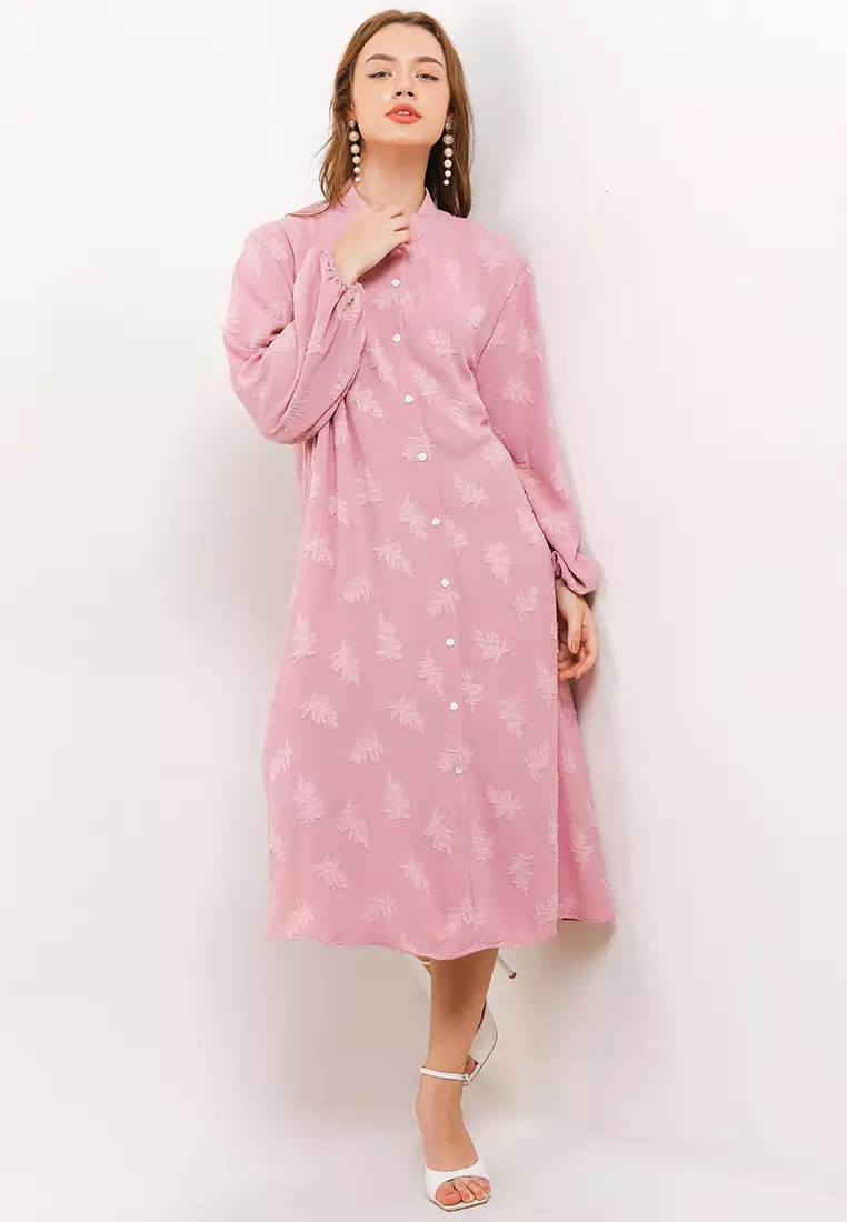 Mandarin Collar L/S Jacquard Shirt Dress