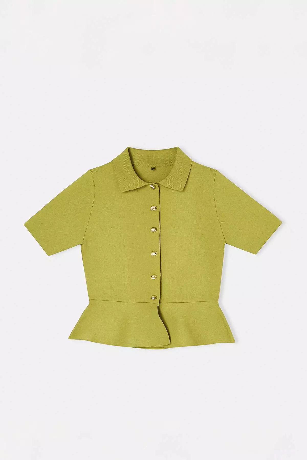 Oil Green Peplum/Waist Fitted Button Detailed Knitwear Blouse Twoss26Bz158