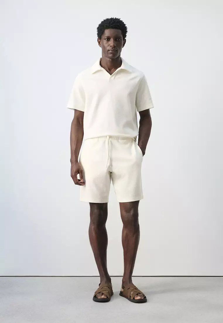 Textured Cotton Bermuda Shorts with Drawstring