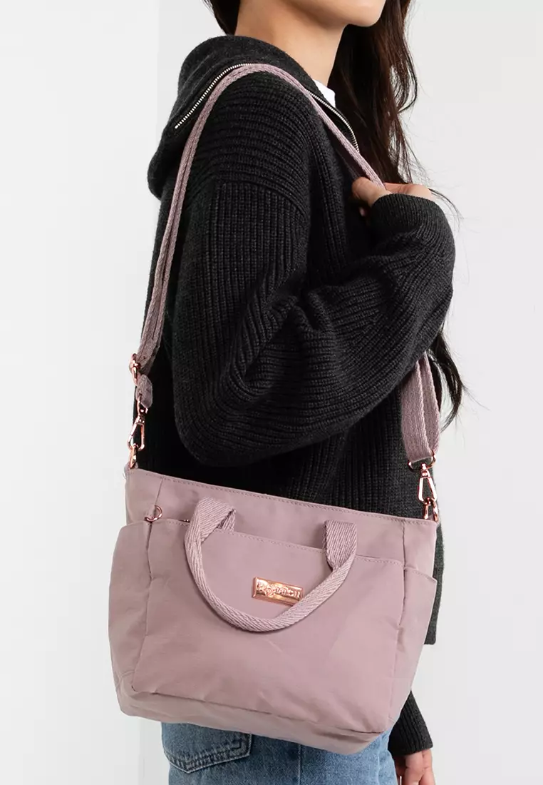 Rose Gold Series Crinkle Nylon Convertible Top Handle Bag