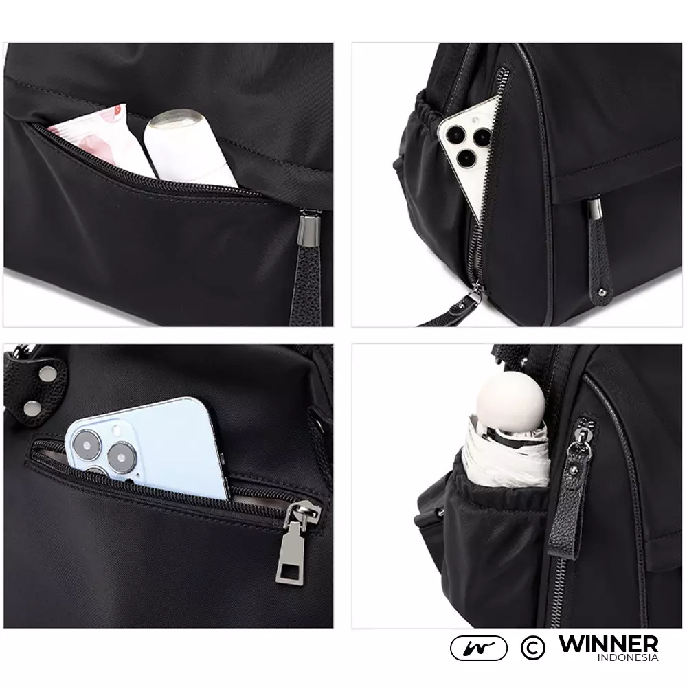 Tas Ransel Selempang 2in1 Oxford Anti-Air Backpack Korean Style (T14-017-6531) - Hitam Medium