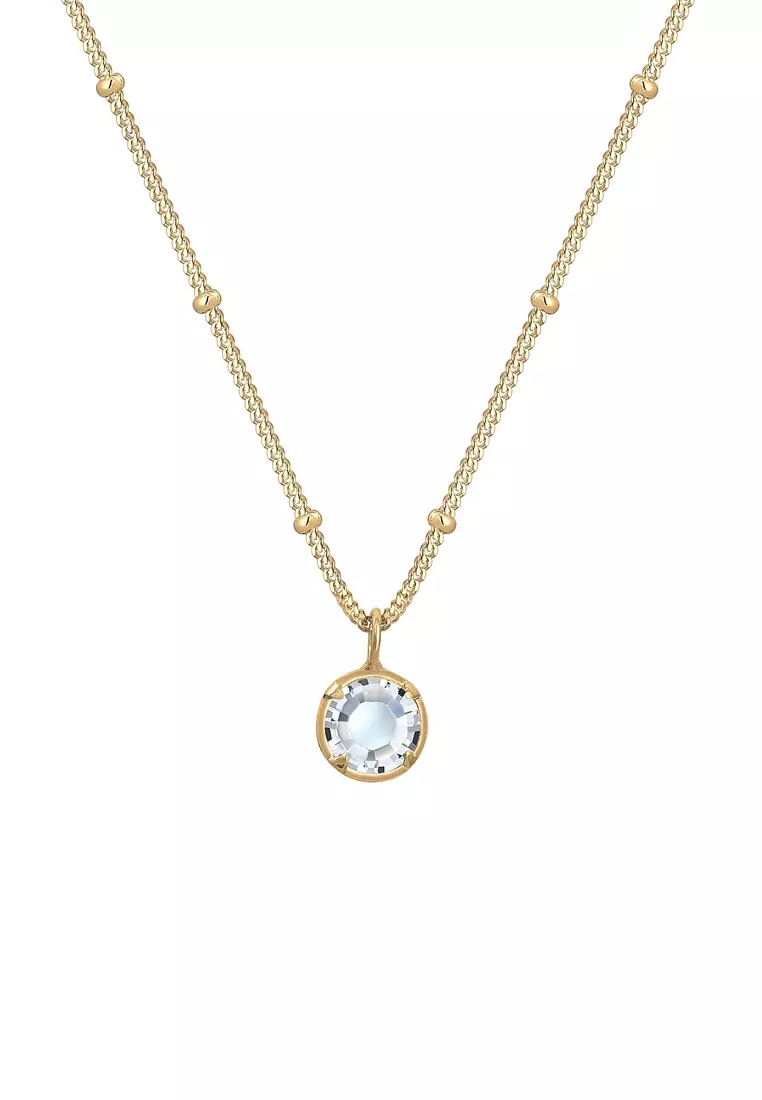Kalung Perhiasan Perak 925 Wanita Cirlce Crystals Gold Plated