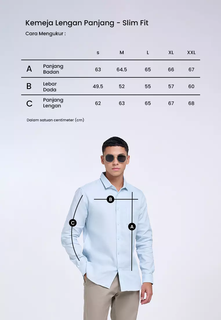 MANZONE - Kemeja Dobby Lengan Panjang Pria Ami 5 Slim Fit - Blue Warna Blue