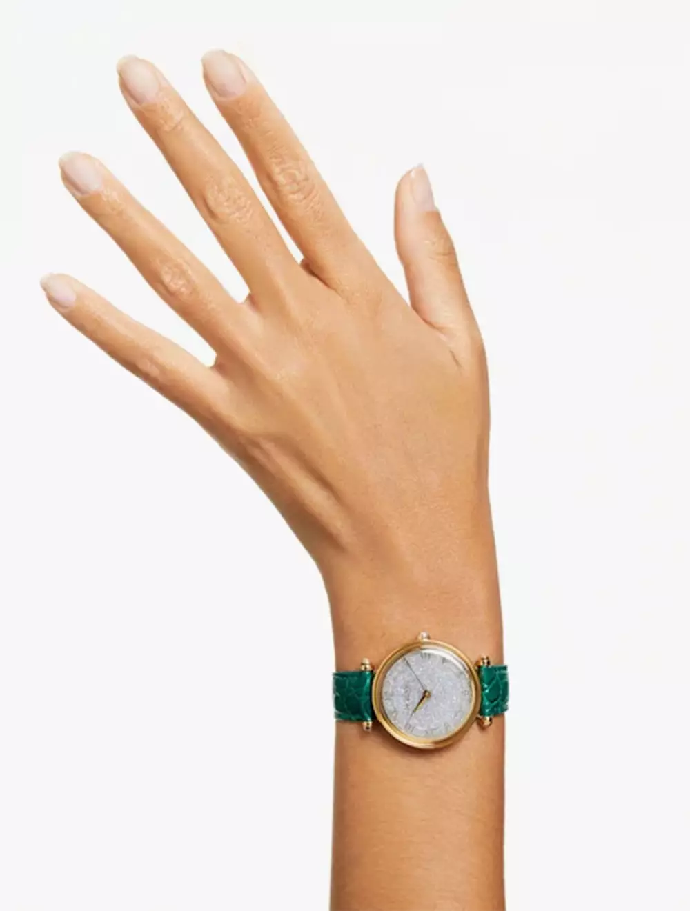 Crystalline Wonder Watch, Swiss Made, Leather Strap, Green, Gold-Tone Finish - Green