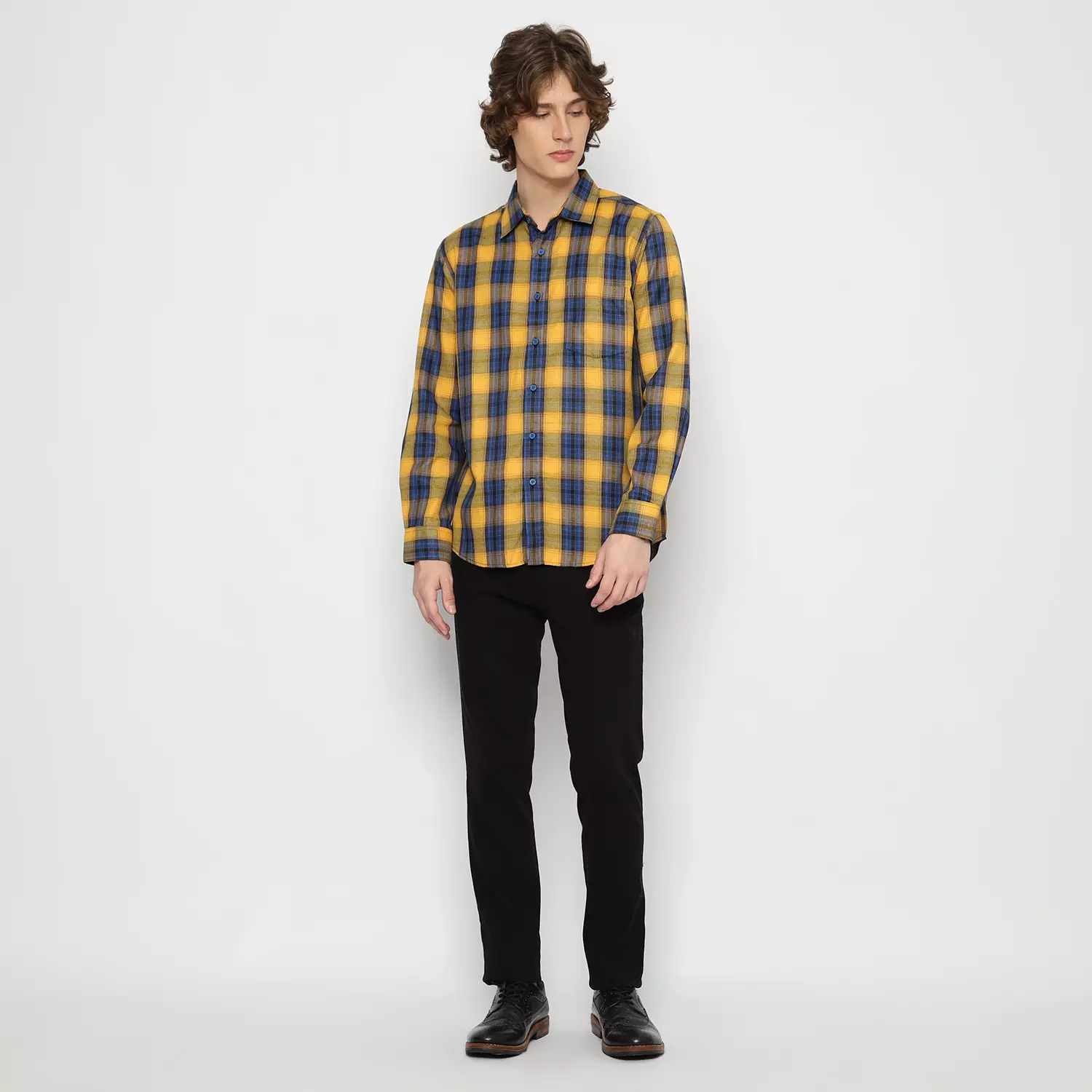 Platini Kotak Flanel Pria Lengan Panjang Kuning 76353