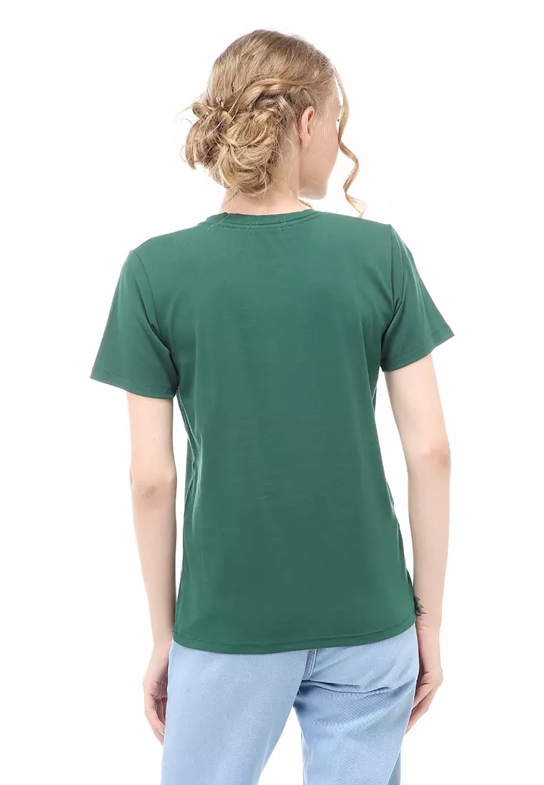 Genevie Kaos Kasual Wanita Lengan Pendek You Will Be Material Cotton ORIGINAL - Green