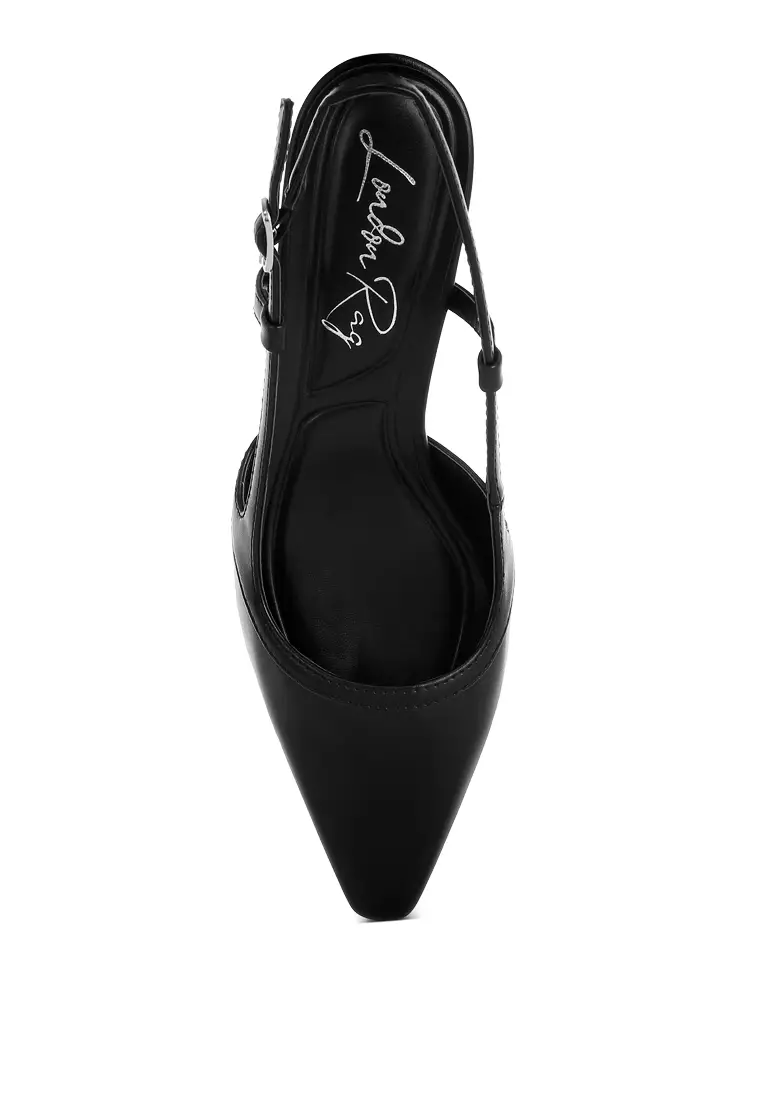 Slingback Pin Buckle Kitten Heels In Black