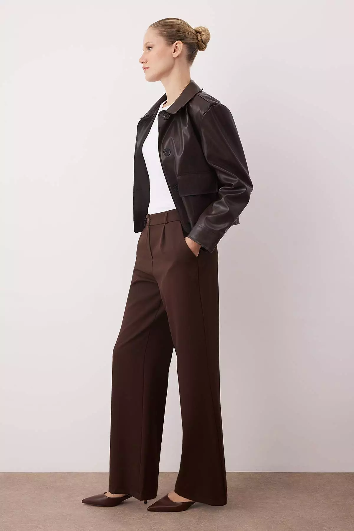 Brown*1 High Waist Wide Leg/Wide Leg Pleated Woven Pants Twoaw21Pl76