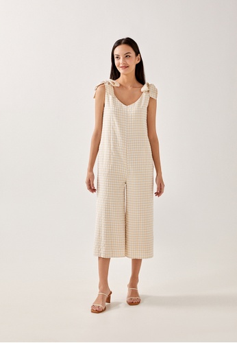 Love, Bonito beige Mynor Gingham Relaxed Jumpsuit FEB8CAA17B6AFBGS_1