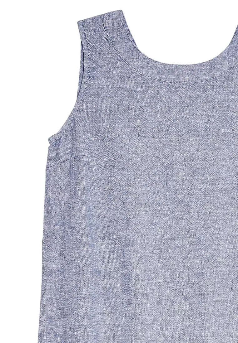 Linen Blend Round Neck Shift Dress