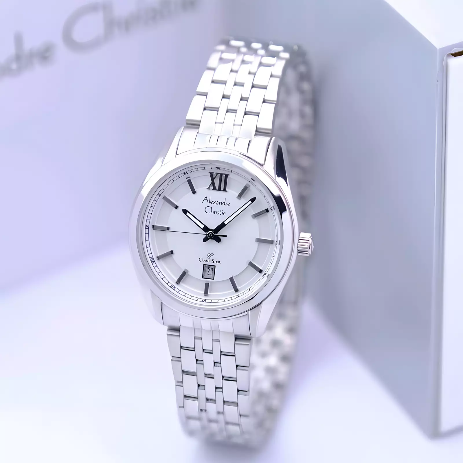 Alexandre Christie Classic Steel - Jam Tangan Analog Wanita - Silver White - All Stainless Steel - 8690 LDBSSSL