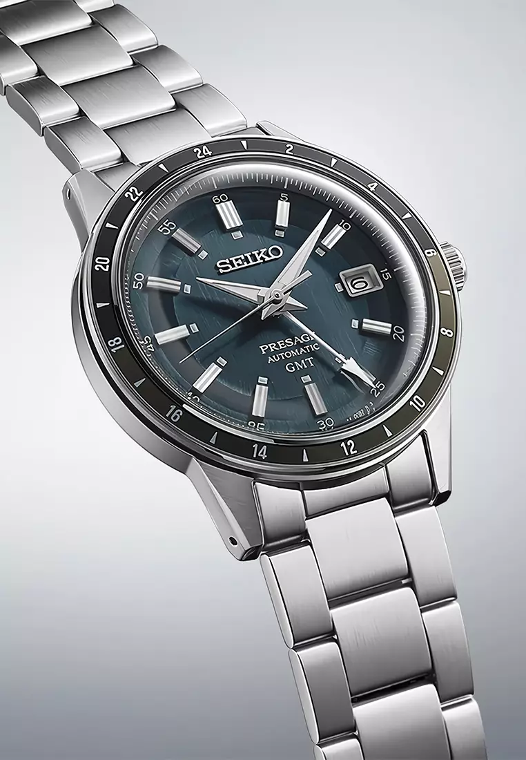 Seiko Presage Automatic GMT Style 60's Jam Tangan Analog Pria Blue Dial Stainless Steel - SSK009J1