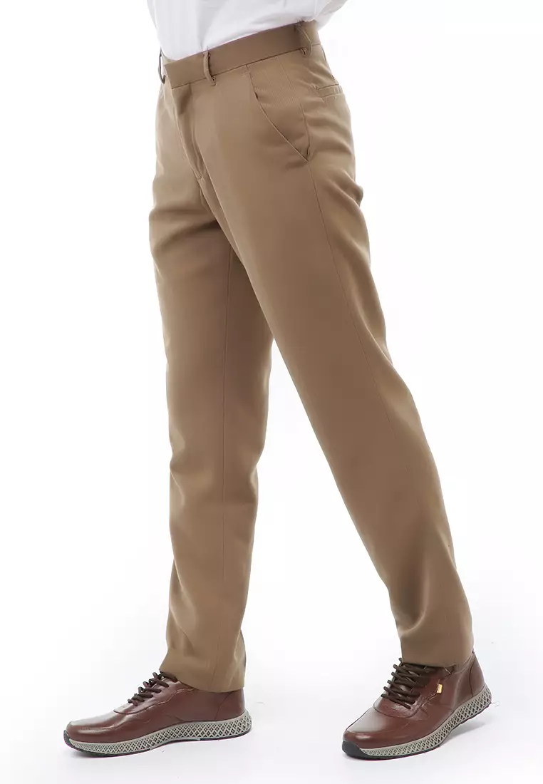Locko Celana Panjang Formal Pria Slim Fit Material Cotton ORIGINAL - Mocca