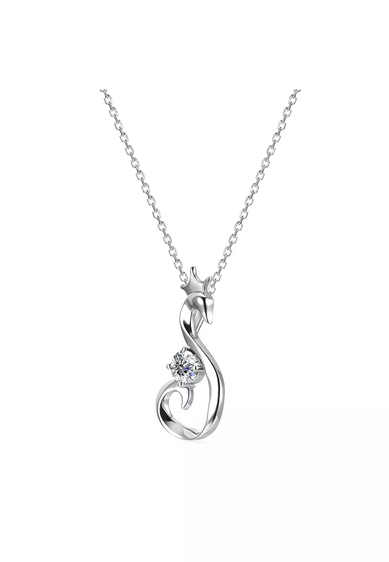 Berlian Moissanite Le Swan Pendant [GRA CERTIFICATE MOISSANITE DIAMOND] - Kalung 0,5 CT Moissanite Diamond 925 Silver CELESTA by Her Jewellery