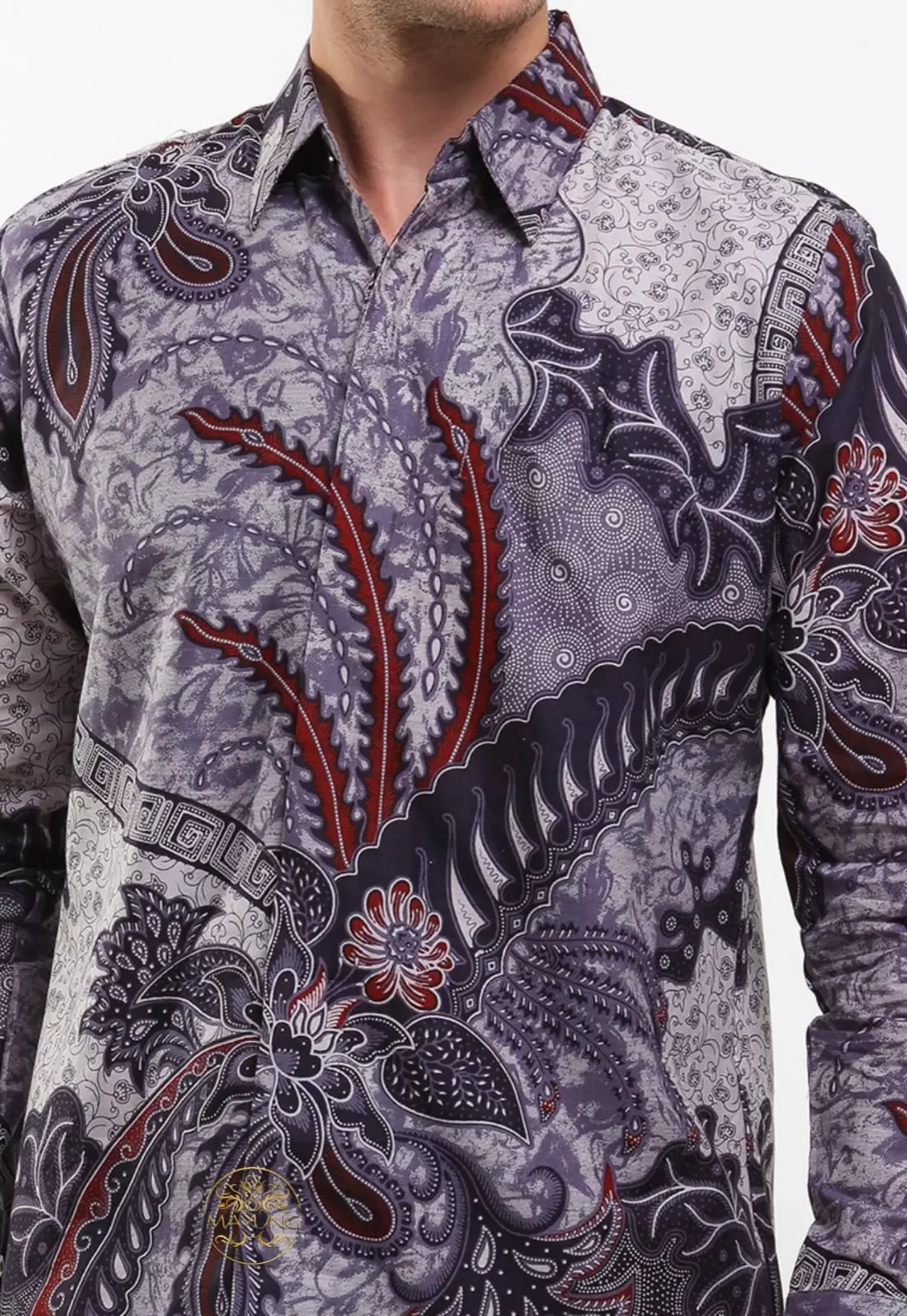 Flamboyan Ungu Kemeja Batik Pria Premium Slimfit Modern Lengan Panjang