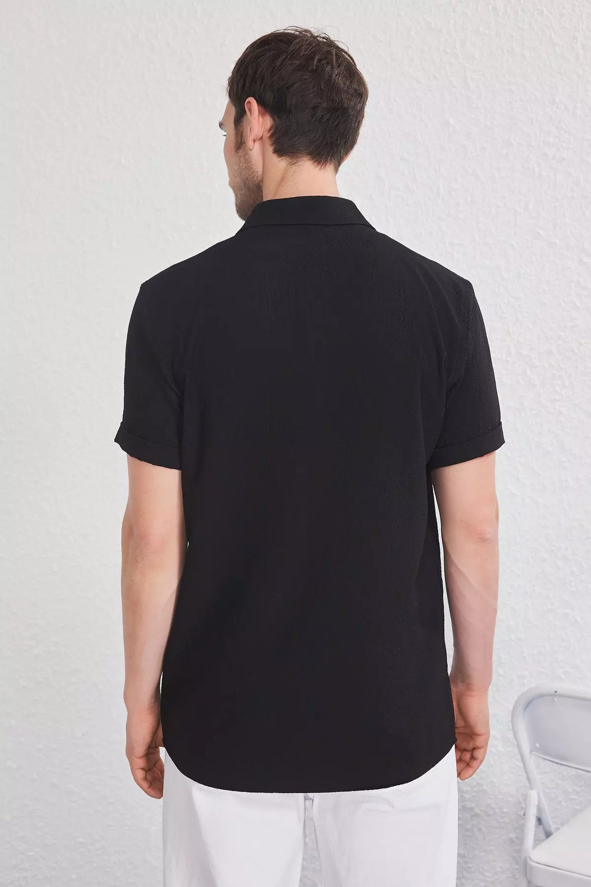 Black Regular Fit Textured Loose Casual Men's Shirt TMNSS25GO00076