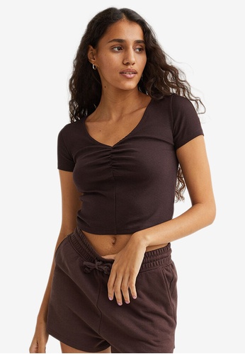 H&M brown Ribbed Top 1D522AACC5A269GS_1