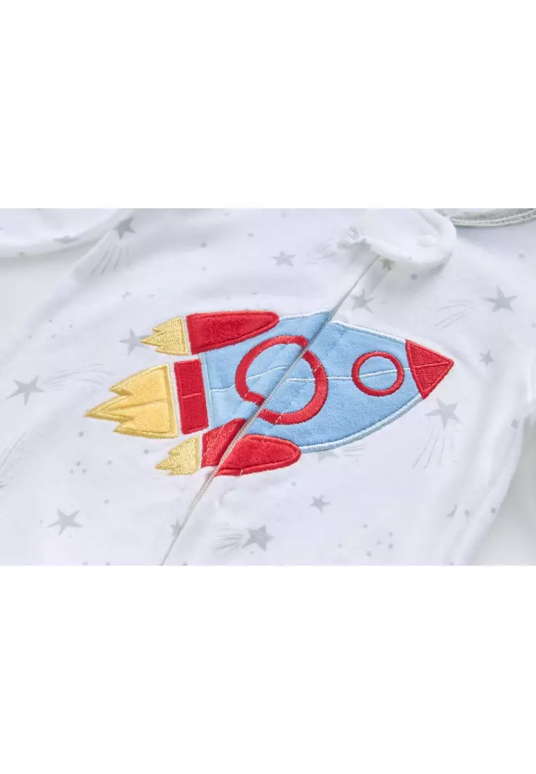 嬰兒男孩棉質連體睡衣 白色星星挖掘機 雙向拉鏈 連體衣