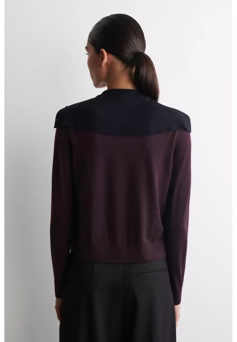 LAYERED MERINO WOOL HIGH-NECK CARDIGAN