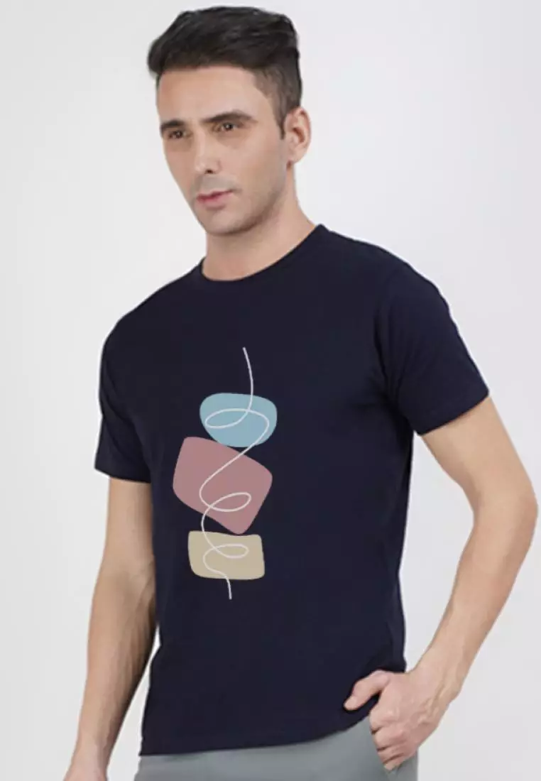 Splash Graphic Navy Blue Cotton Short Sleeve Essential T-Shirt