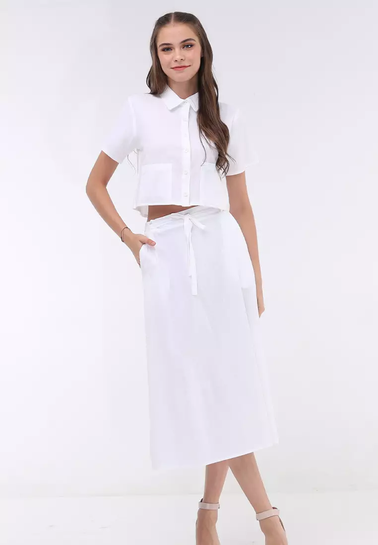 Short Sleeves Blouse/Skirt Terno