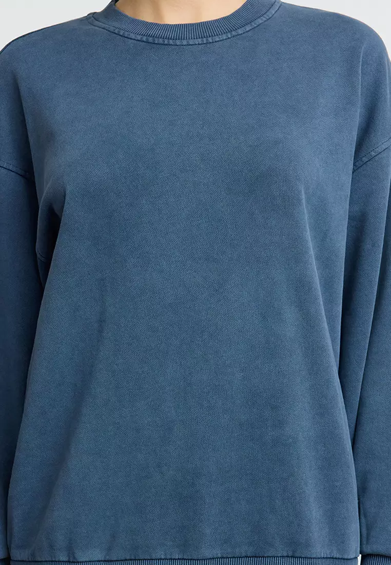 Indigo Plain Oversize/Relaxed Cut Basic Crew Neck Thick/Polar Inside Knitted Sweatshirt Twoaw24Sw00102