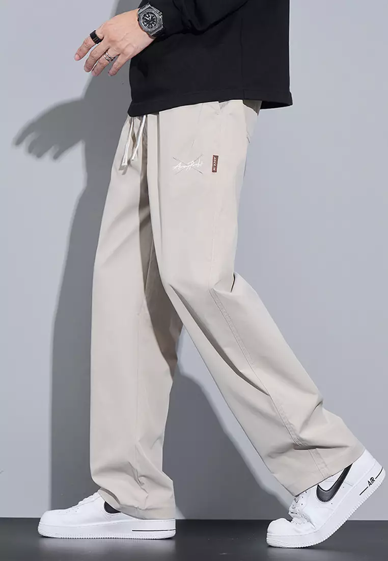 抽繩休閒寬腿長褲