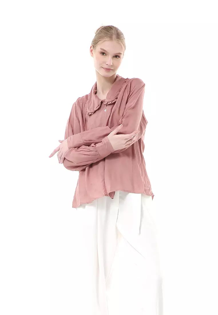 Adena Blouse Atasan Wanita Long Sleeve Kerah Rempel - Dusty