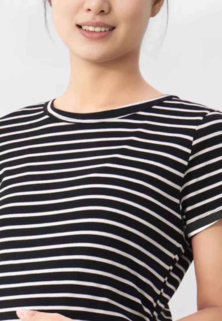 Black Stripes Maternity Midi Knit Dress