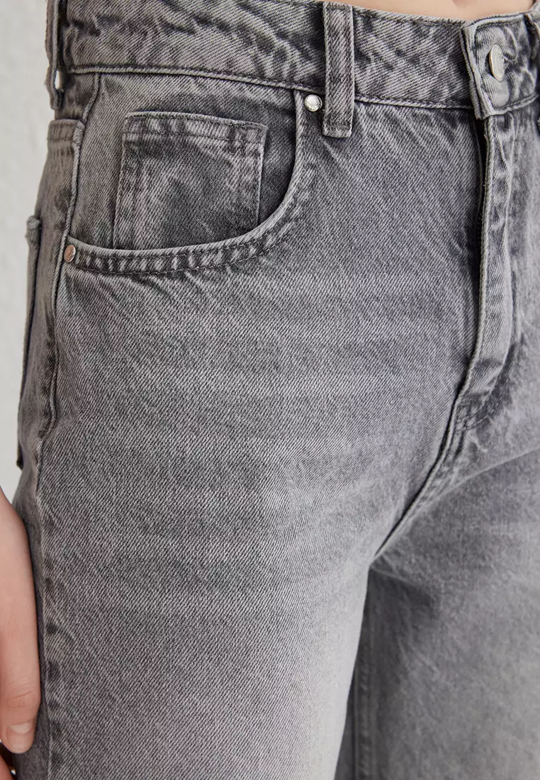 Grey High Waist Wide Leg Jeans