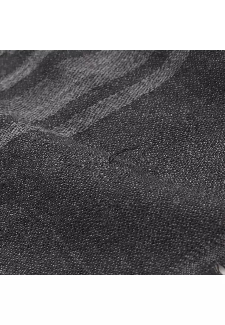 Pre-Loved Gucci GG pattern Stall shawl wool silk Dark gray with fox fur