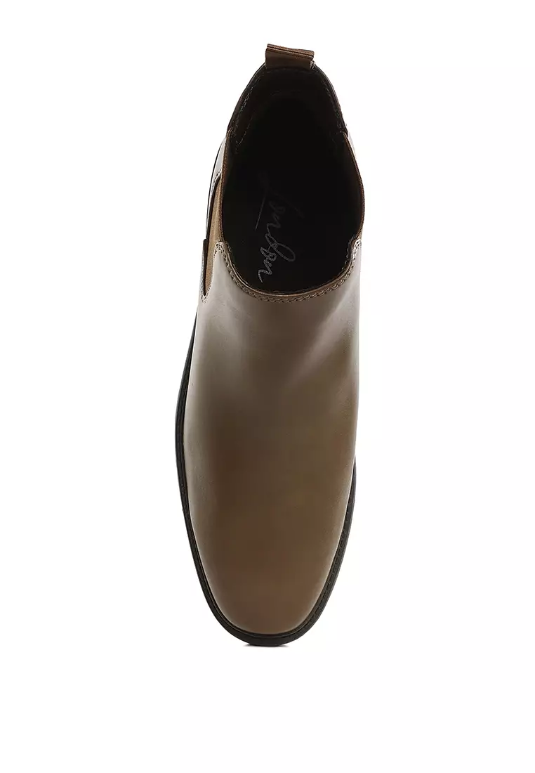 男灰褐色仿皮切爾西靴