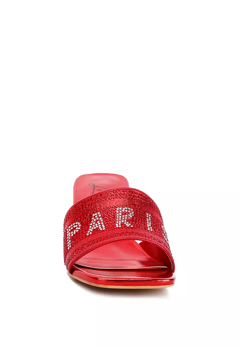 Red Rhinestone Embellished Paris Sandals