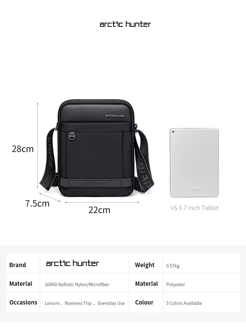 Arctic Hunter K00162 Tas Selempang Messenger Bag Sling Bag Shoulder Chest Bag Pria - BLACK