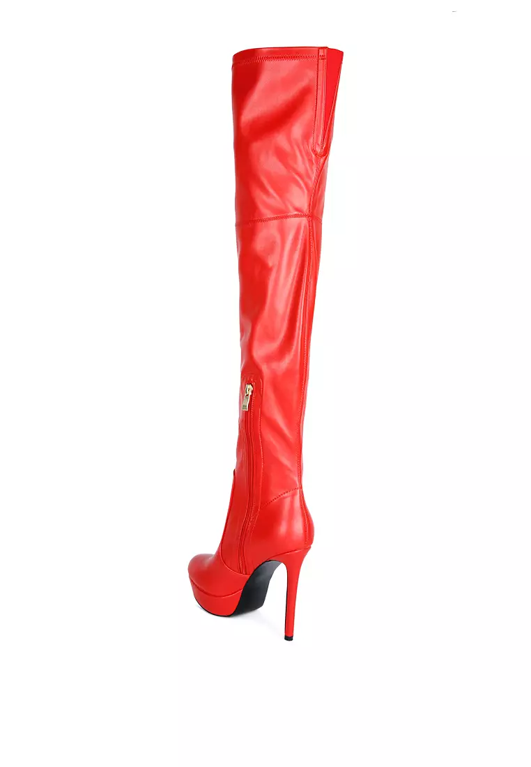 Red faux 2025 leather booties