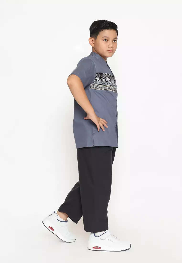 Baju Koko Set Anak Laki Bordir Stone Grey - GENUINE