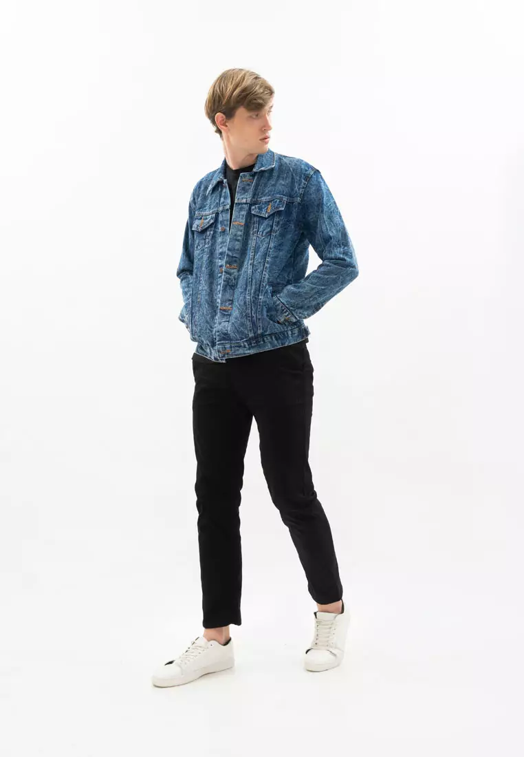 Jaket Jeans Pria Polos Tebal Dilan Jaket Denim Biru Pudar A