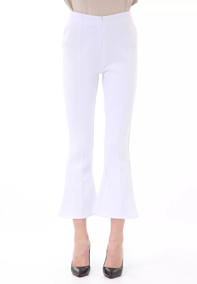 Stella Celana Kerja Wanita Long Pants Cutbray Simple Design Material Scuba ORIGINAL - White