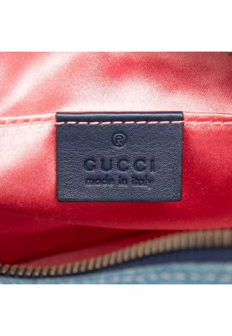 Pre-Loved Gucci Small Gg Marmont Pearl Studded Denim Crossbody