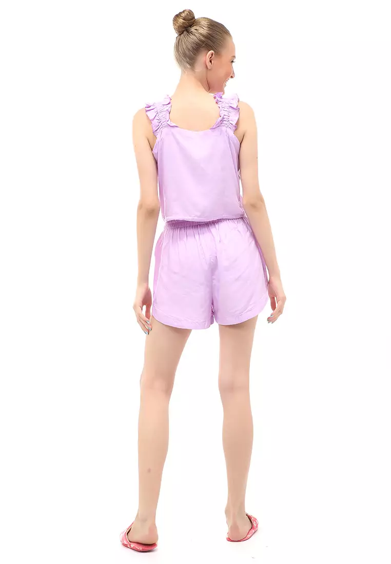 Set Pakaian Wanita Atasan Bawahan Design Serut Relaxed Fit - Lilac