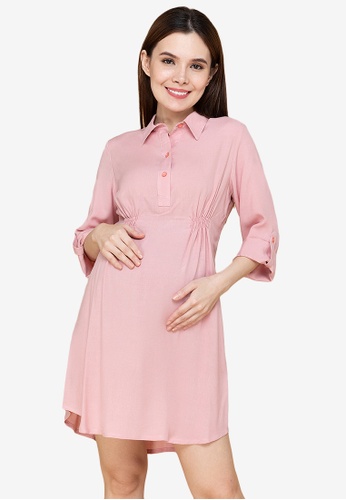MOTHER 2 BE pink Ismael 3/4 Sleeves Maternity Dress 2A2B3AAA06210FGS_1