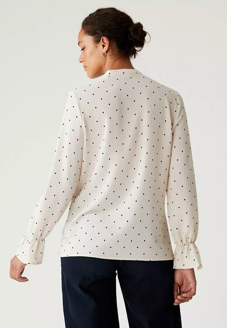 Jual Marks & Spencer Polka Dot V-Neck Frill Detail Blouse Original 2024 ...