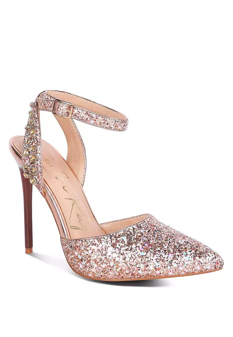 Rose Gold High Heeled Glitter Sandals