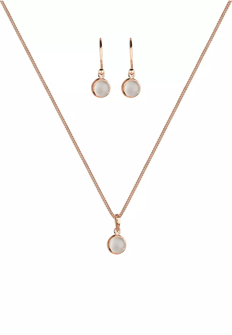 Set Perhiasan Perak 925 Wanita Moonstone Rosegold