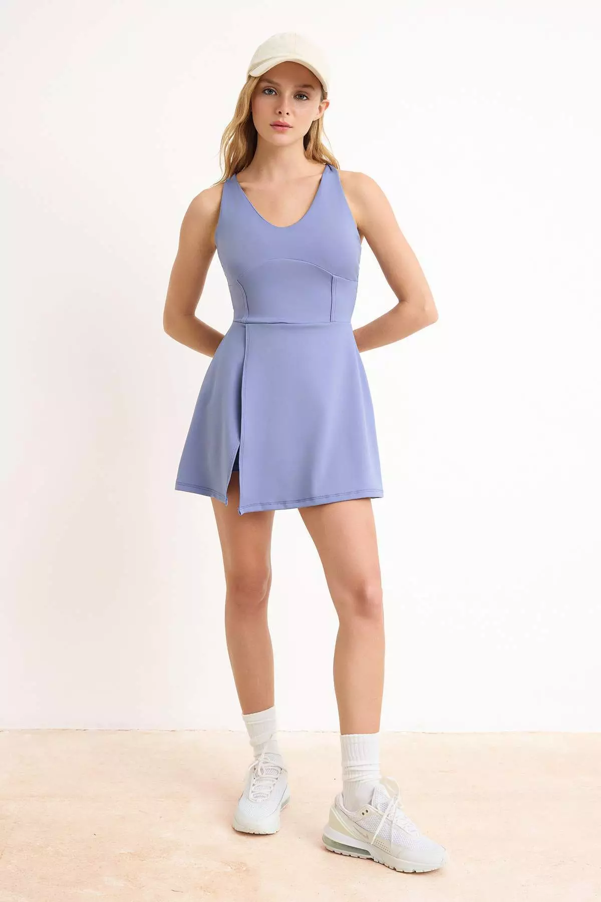 Mavi Dalgıç/ Scuba Fabric 2-Layer Inside Shorts Y Slit Knitted Sports Suit Thmss26El2