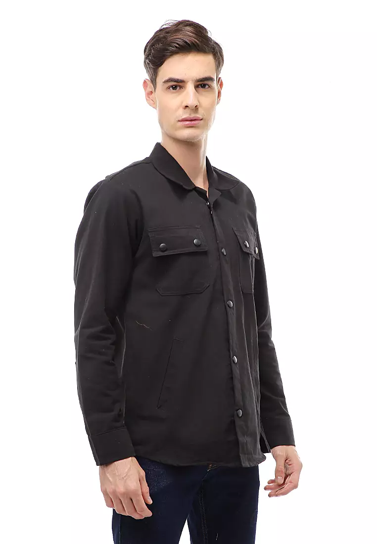 Clover Outerwear Jacket Pria Simple Design Material Canvas Suede ORIGINAL - Black