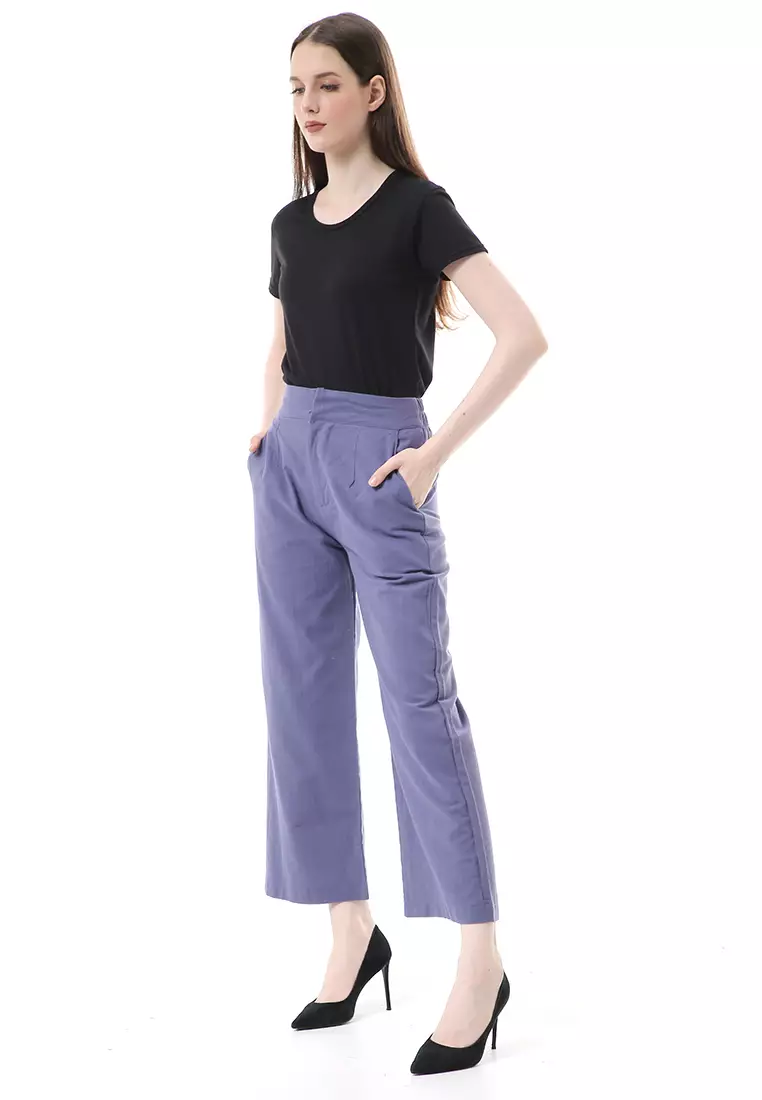 Celana Kulot Bawahan Wanita Highwaist Desain Casual Motif Polos Regular Fit - Midnight Blue