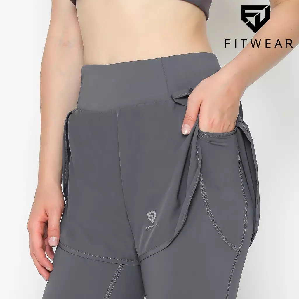 Fitwear - Celana Lari + Inner Legging Olahraga Wanita KATE LAYERED - GRAY